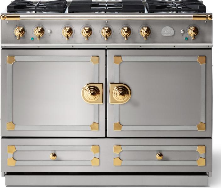 Lacornue cornufe 110 dual fuel range stainless steel with stainless steel polished brass trim