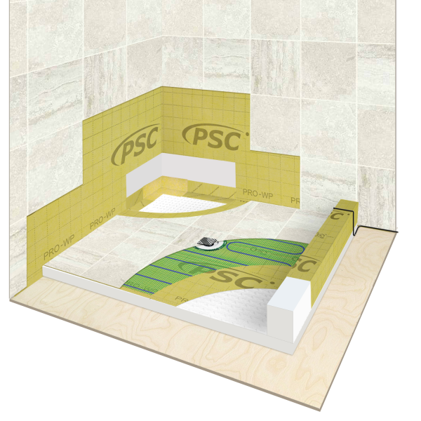 WarmlyYours Shower Waterproofing and Floor Heating Kit Install Cross Section