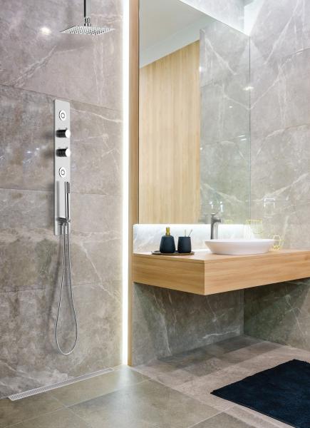 Lenova Thermostatic Pressure Balance Shower Valve Bath installation shower oak vanity marble tile walls
