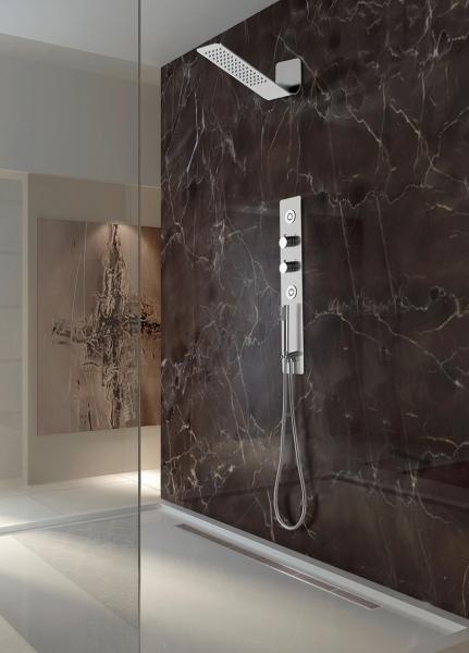 Lenova Thermostatic Pressure Balance Shower Valve Bath installation shower black marble tiles.