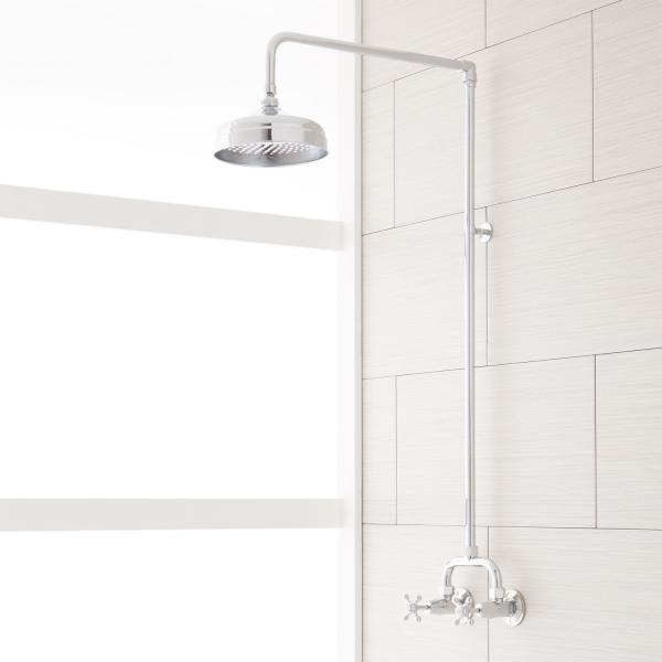 Signature Hardware BAUDETTE EXPOSED PIPE WALL MOUNT SHOWER WITH RAINFALL SHOWERHEAD
