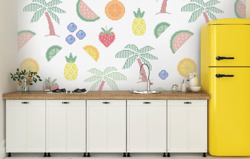 Artaic GLYPH Collection Storytime Fruit Smoothie Custom Kitchen Yellow Refrigerator