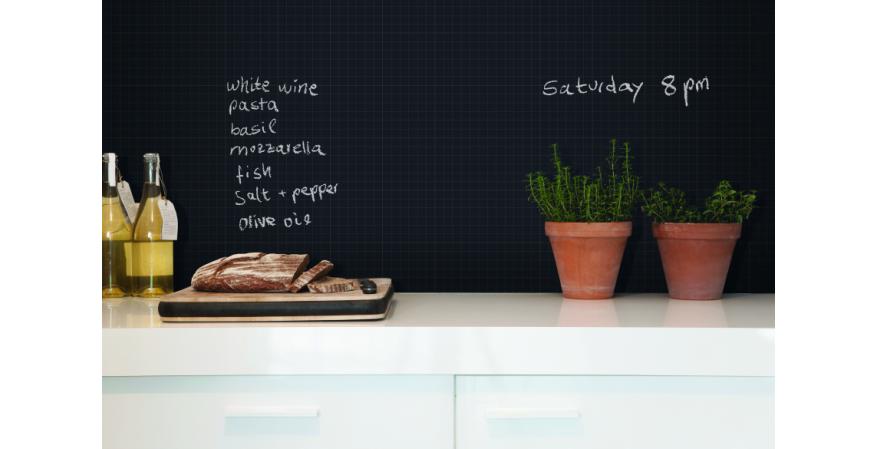 Ornamenta  Paper features a special surface glaze that gives the characteristics of a chalkboard, allowing homeowners to write on it. It’s available in three colors (white, gray, and black) measuring 24 inches by 24 inches.