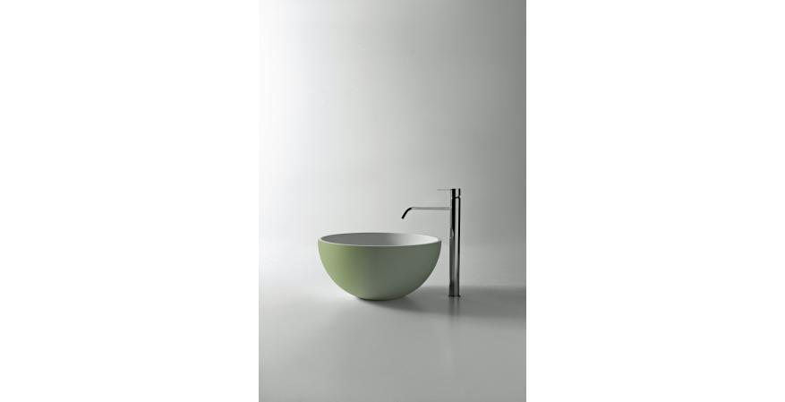 Flumood, a new collection of top-mount solid surfacing sink in light green