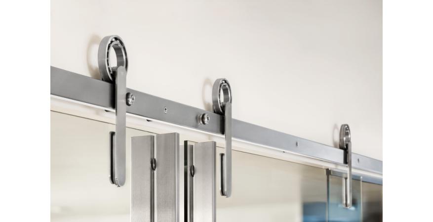 Krownlab has introduced a hubless sliding-door hardware system that can be installed in three different ways.
