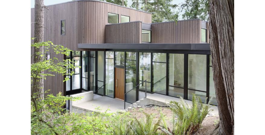 Aluminum windows on a lake house inside view