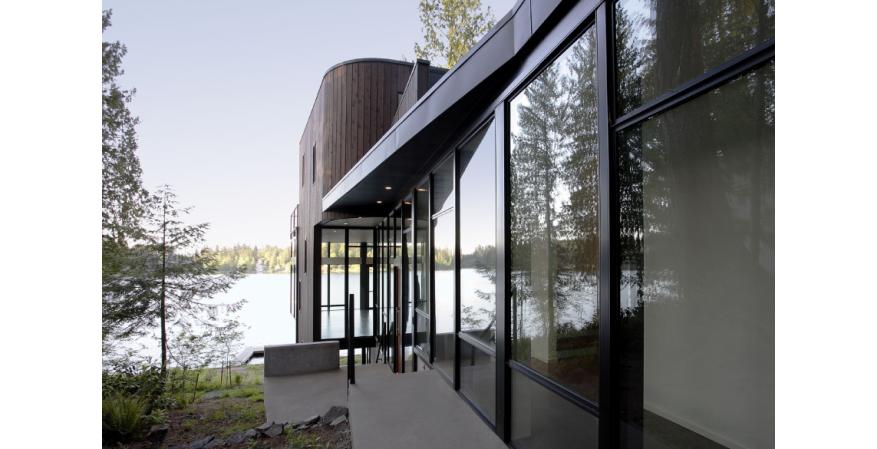 Aluminum windows on a lake house side view