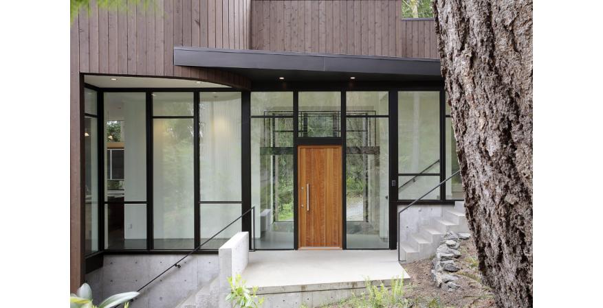 Aluminum windows inside a lake house