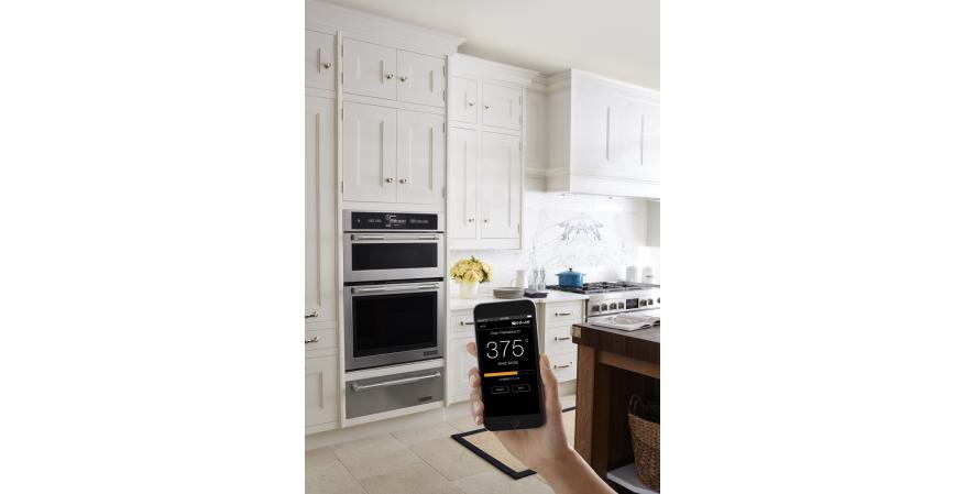 Jenn-Air’s connected wall oven may not be the first to boast remote programming with an iOS or Android app, but in the near future, it will communicate with Nest, enabling the thermostat to lower room temperature if the oven is in use