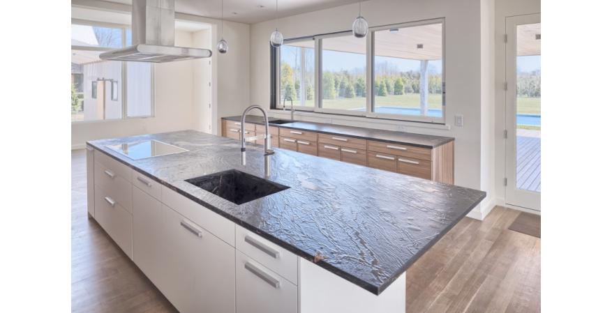 Designed for the frequent entertainer, the kitchen at No. 14 Fieldview Lane has ample counter space and a second sink.