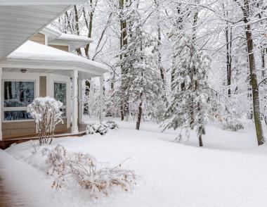 Exterior of home in snow