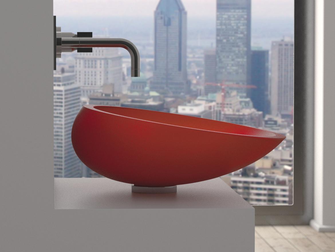 Glass Design red bath sink side view