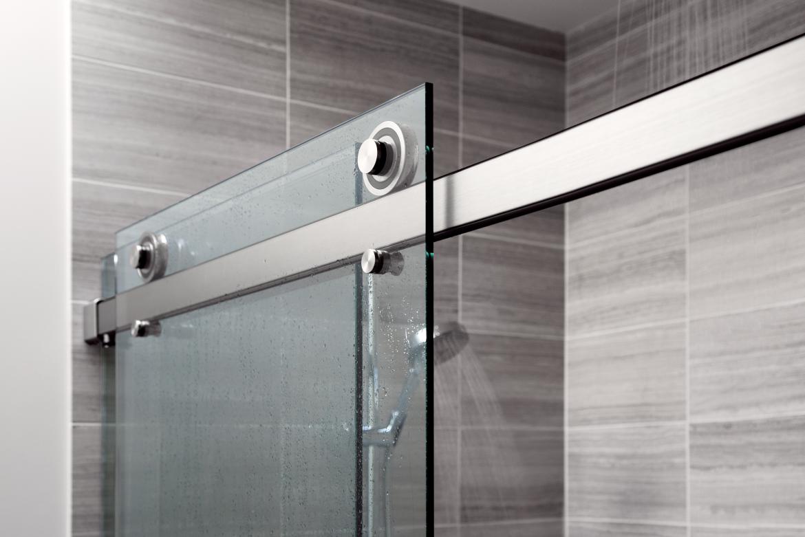 Architectural hardware manufacturer Krownlab debuted its first-ever sliding shower door system, called Rorik.