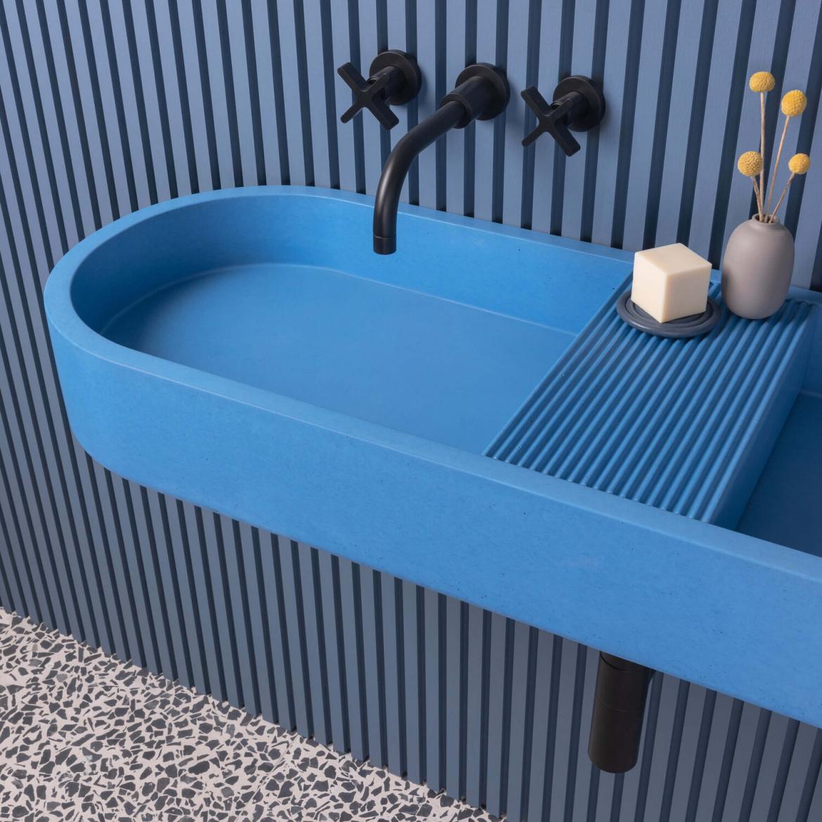 concrete blue sink