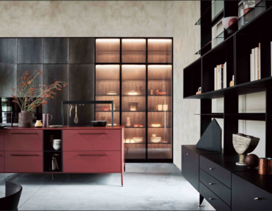 Cesar NYC Unit Kitchen Red Fenix angle