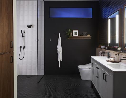 Kohler Smart Bathroom Black Walls White Tiles