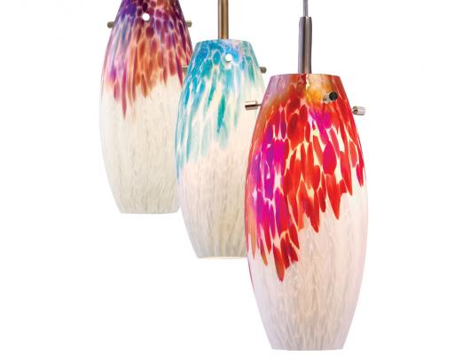 The manufacturer’s LED pendant lines now feature more than 100 glass shades with dedicated 14-watt lamps and 1100 lumens, including the Karen series. It features warm 3500K and 90+ color rendering index for realistic color rendition. The 4½-inch-diameter fixture measures 9½ inches long and has a frosted glass shield for even light distribution. Karen has a white shade with a choice of highlight colors, including aqua, plum, red, green, and white on white