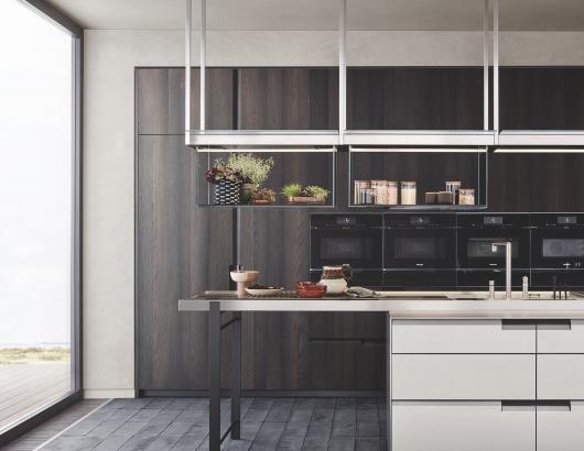  POLIFORM Shape Integrated Kitchen Concept Wide view oak cabinets