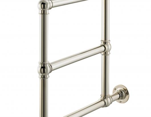 the Bewdley towel warmer is a compact unit that has been engineered to fit in tight spaces. Though it’s available in custom sizes and configurations, the standard-sized product has a wall-mount diameter of 88 inches. It’s available in standard finish options such as polished brass, polished chrome, and matte nickel, as well as custom finishes.