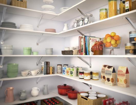ClosetMaid shelf and rod system in a pantry