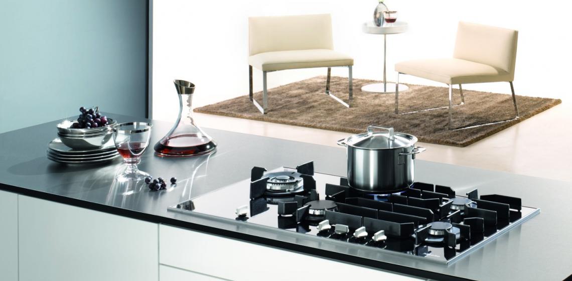 The new line of cooktops from Miele features a gas-on-glass configuration that allows the units to cook with even heat and permits easy clean-up.