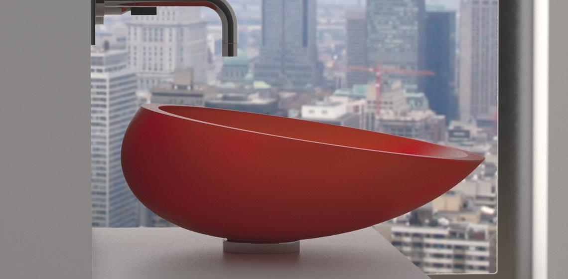 Glass Design red bath sink side view