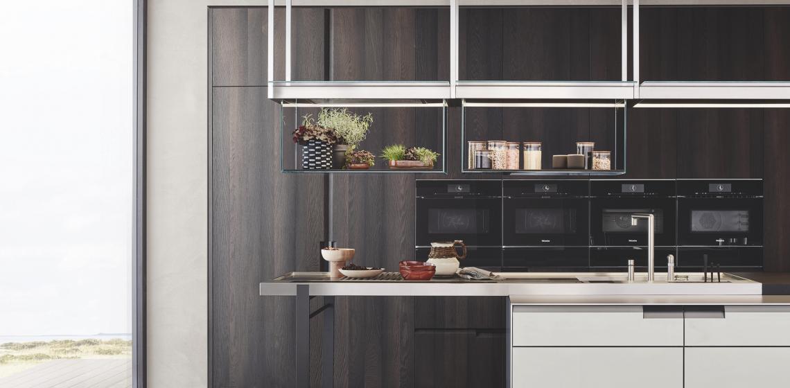  POLIFORM Shape Integrated Kitchen Concept Wide view oak cabinets