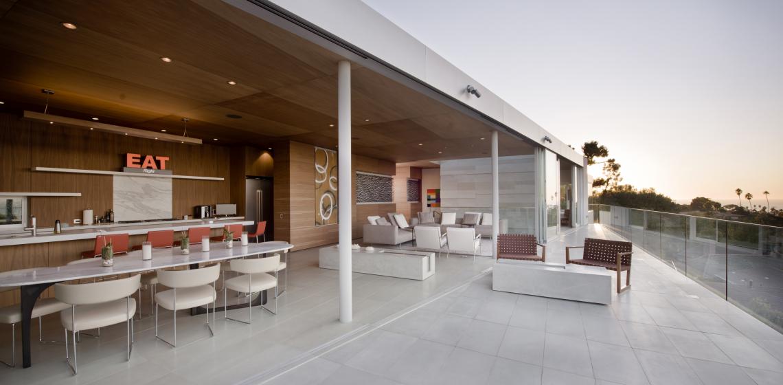 San Diego-based Safdie Rabines Architects opted for Solana concrete floor tiles from Concrete Collaborative to create a seamless flow from the inside to the outside of this La Jolla, Calif., home.