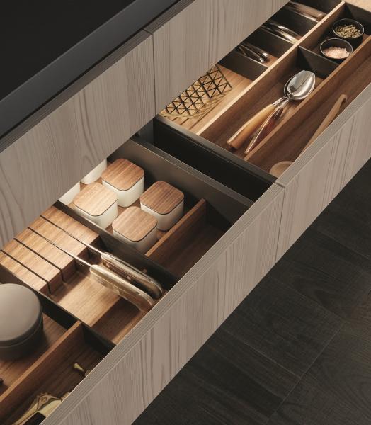 Poliform Alea Plus custom kitchen cabinet concept system close up