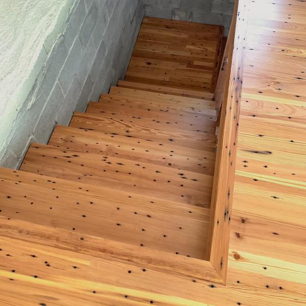 Longleaf Lumber reclaimed naily heart pine stair