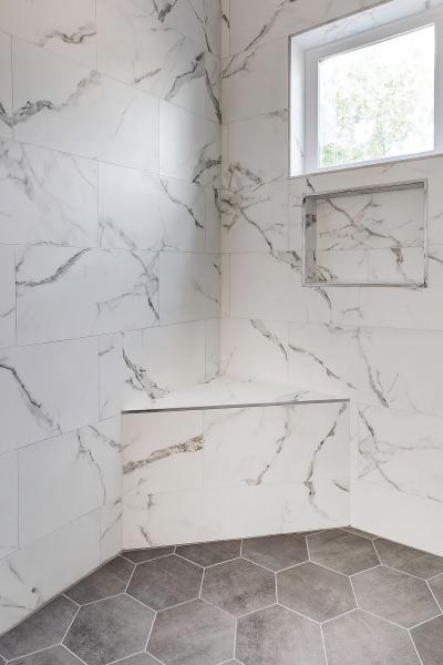 Marble shower bench universal design